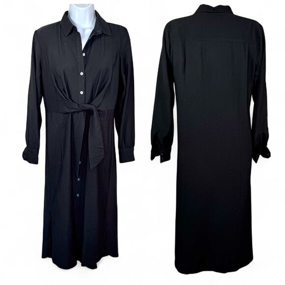 Ann Taylor LOFT Black Long Sleeve Button Down Tie Waist Shirt Dress 0 NWT - Picture 11 of 11